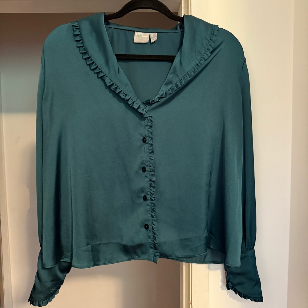 ASOS Dark Green Ruffled Collar Blouse